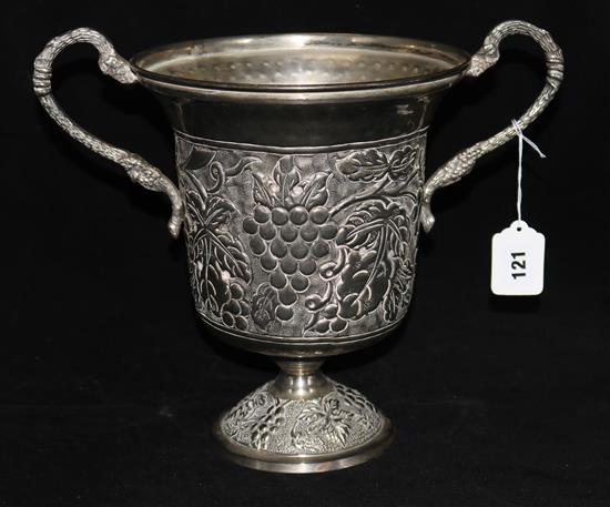 A silver plated two handled wine cooler